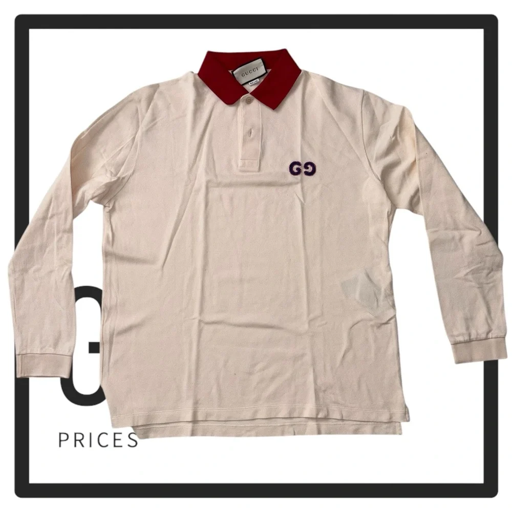 Gucci Cream Polo Shirt with‎ Red Collar